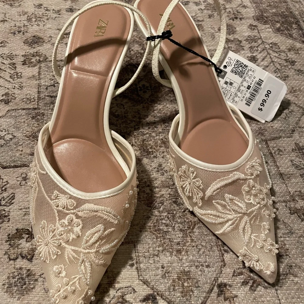 Zara Ivory Lace Pointed Toe Heels